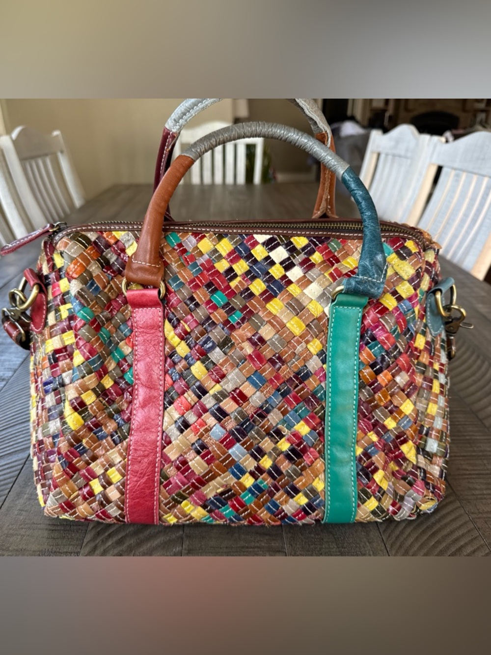 Charmés Los Angeles Leather Woven Multicolor Handbag - Shoulder Purse - Picture 5 of 16